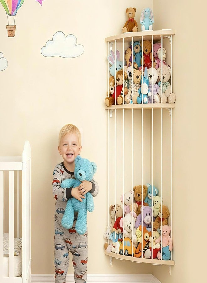 Feagar Three Tier Stuffed Animal Storage Wood Corner Plush Toys Holder, Adjustable Hanging Stuffed Animal Organizer Shelf for Nursery Playroom Bedroom - Image 1